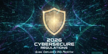 Navigating 2026 Cybersecurity Regulations: Essential Guide for Digital Protection Digital shield protecting interconnected networks symbolizing 2026 cybersecurity regulations.
