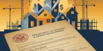 Illustration of federal housing programs impacting 2026 real estate market with affordability challenges and new construction.