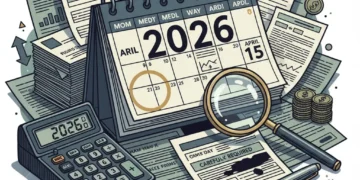 Illustration of 2026 calendar with tax documents and calculator, symbolizing upcoming tax code revisions.