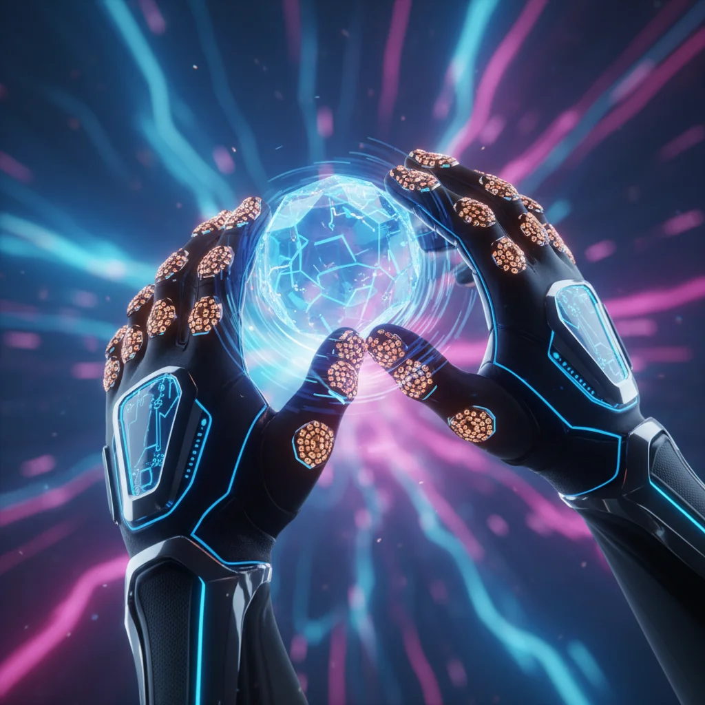 Advanced haptic feedback gloves interacting with virtual object