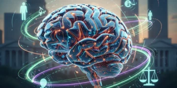 Digital brain with ethical data flow, representing AI compliance and trust in the US.