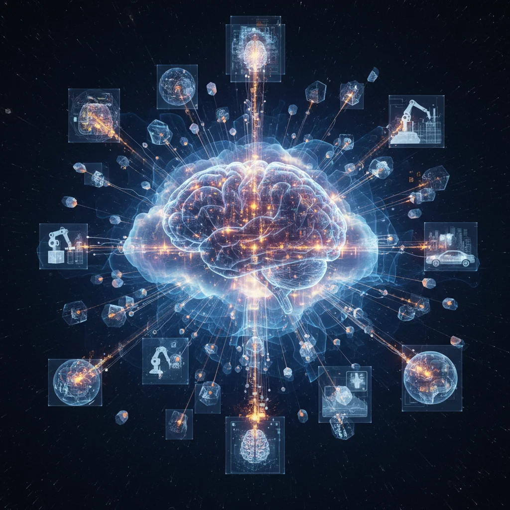 Complex network illustrating artificial intelligence and machine learning processing data