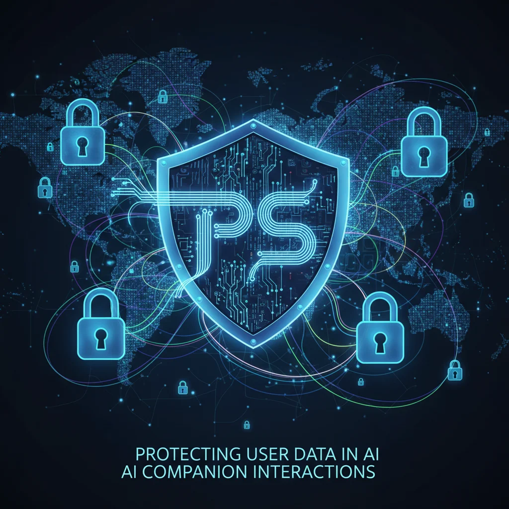 Digital shield and padlock symbols representing data privacy and security for AI companions.