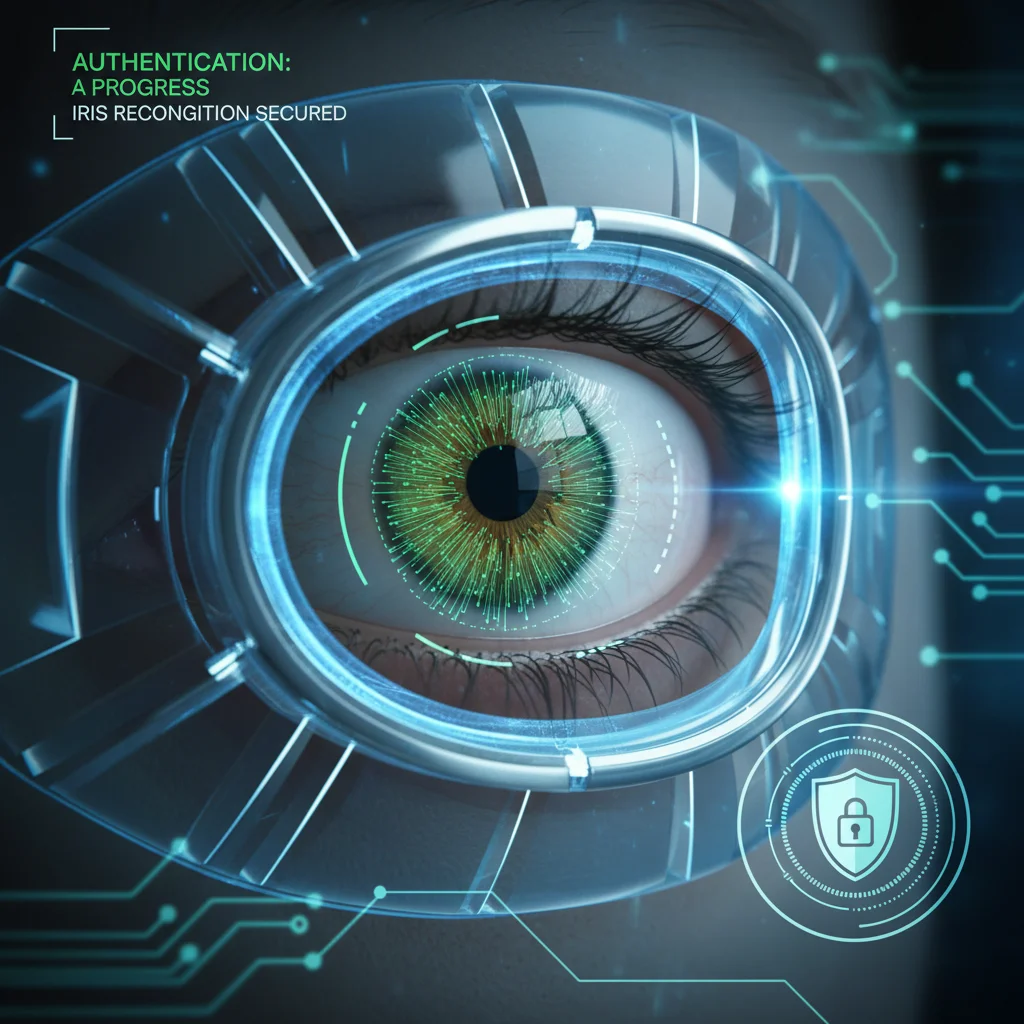 Eye being scanned by biometric device for advanced digital identity authentication.
