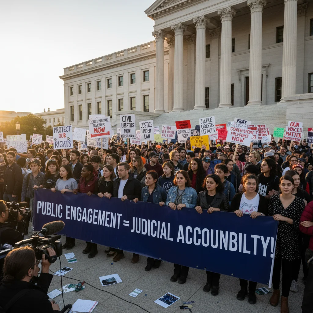 Protestors advocating for civil liberties, demonstrating public response to legal issues.
