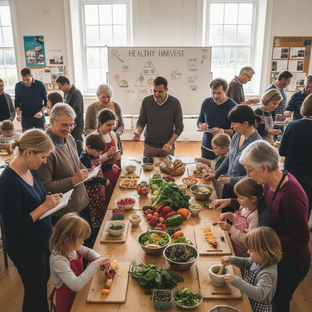 Diverse community members engaged in a healthy eating workshop.