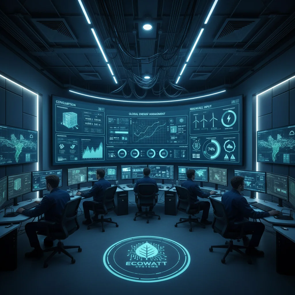 Engineers monitoring renewable energy in data center