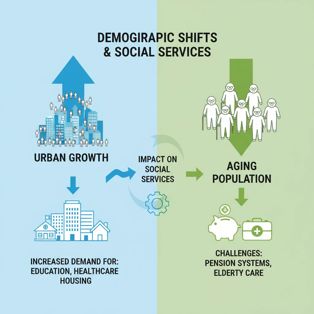 Infographic depicting demographic shifts and their effect on social services.