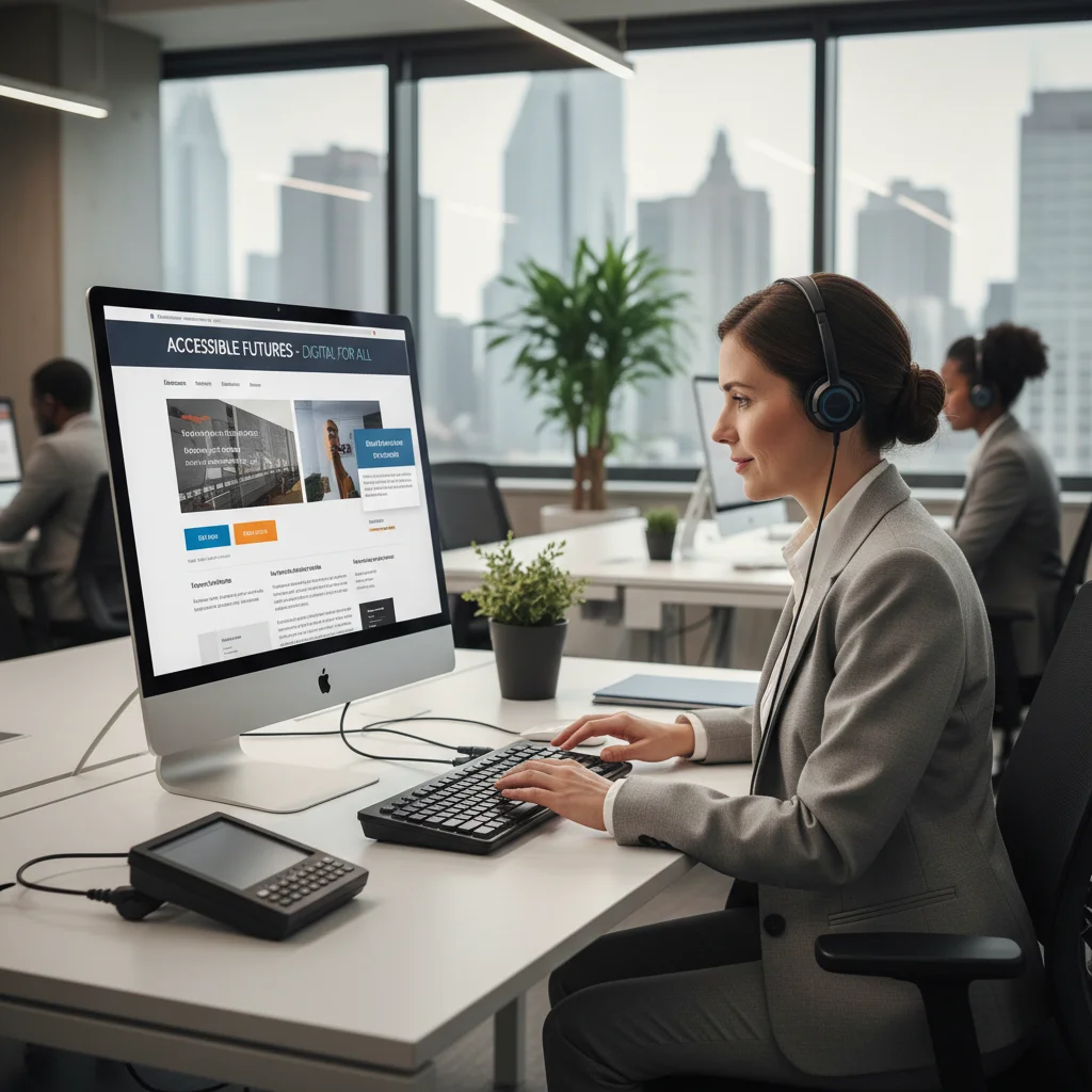 Person using a screen reader for digital accessibility in a workplace