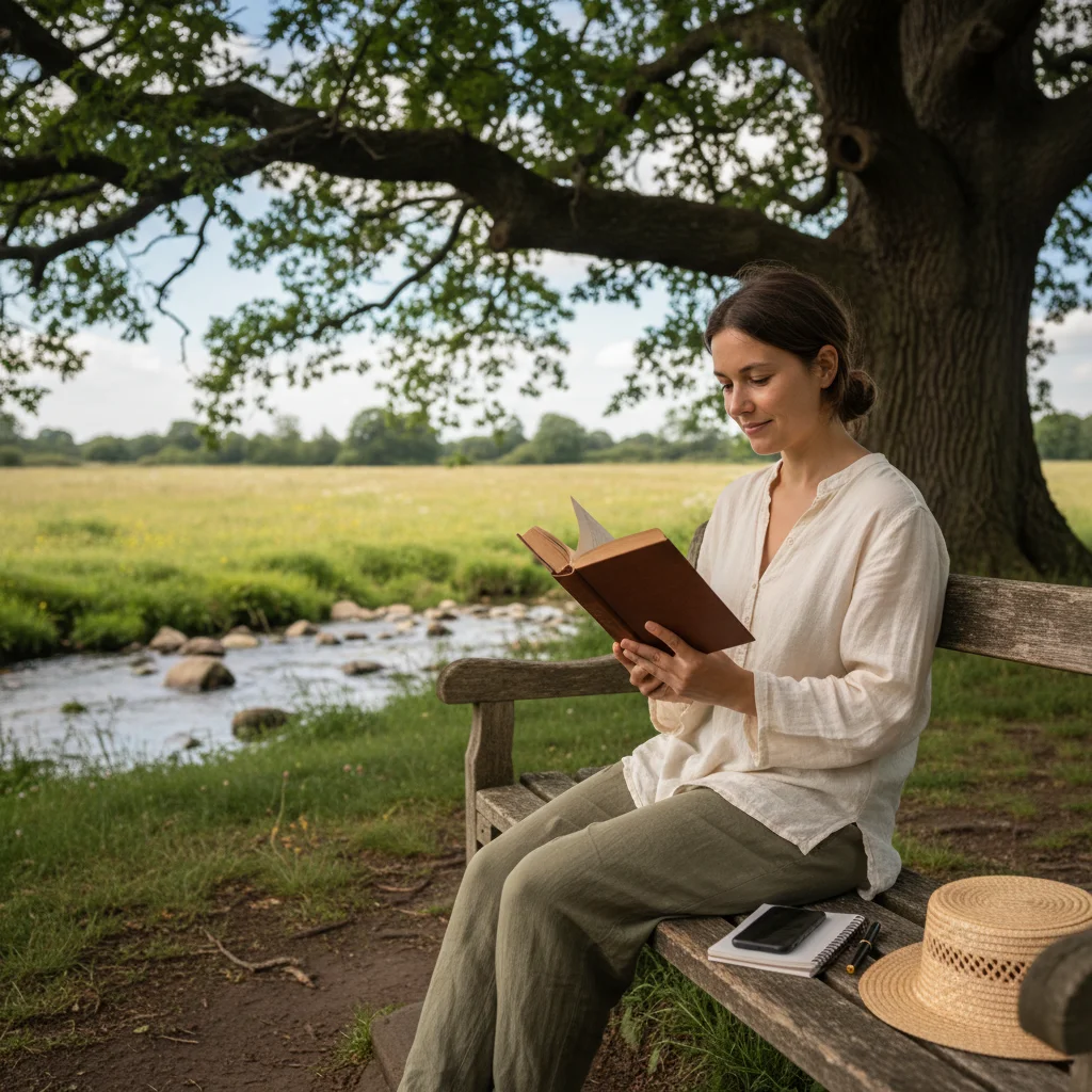 Individual practicing digital detox in a tranquil offline environment.