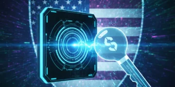 Futuristic digital lock protecting personal data, symbolizing new US digital privacy laws 2026.