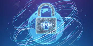 Digital Rights Management lock icon safeguarding global content