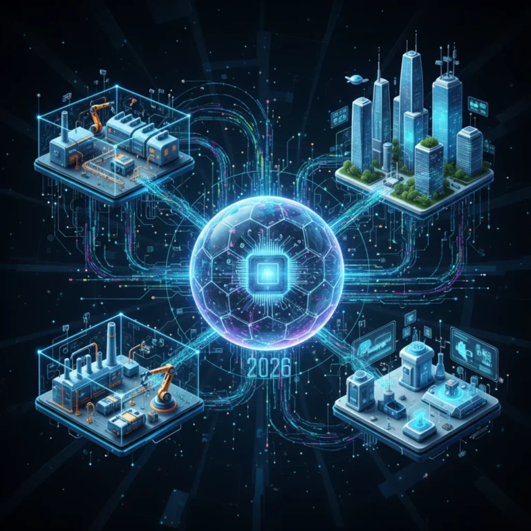 Futuristic digital twin network connecting US industries by 2026