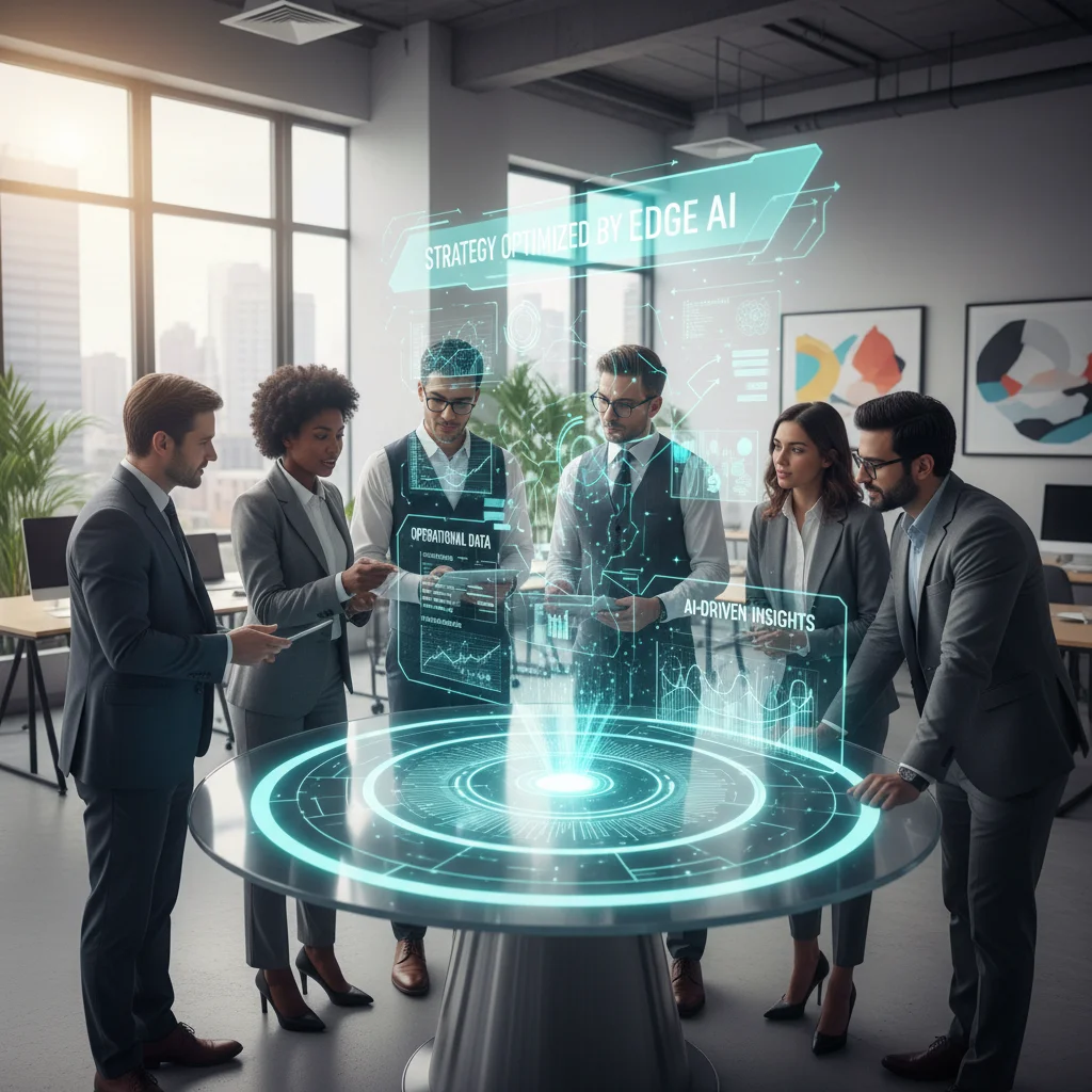 Business leaders making data-driven decisions with Edge AI insights.