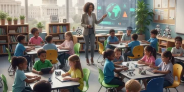 Diverse students learning in a modern classroom, symbolizing future education reform