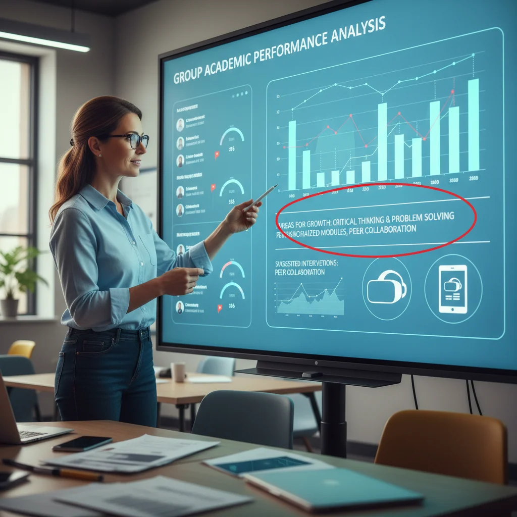 Educator analyzing AI-generated student performance data.