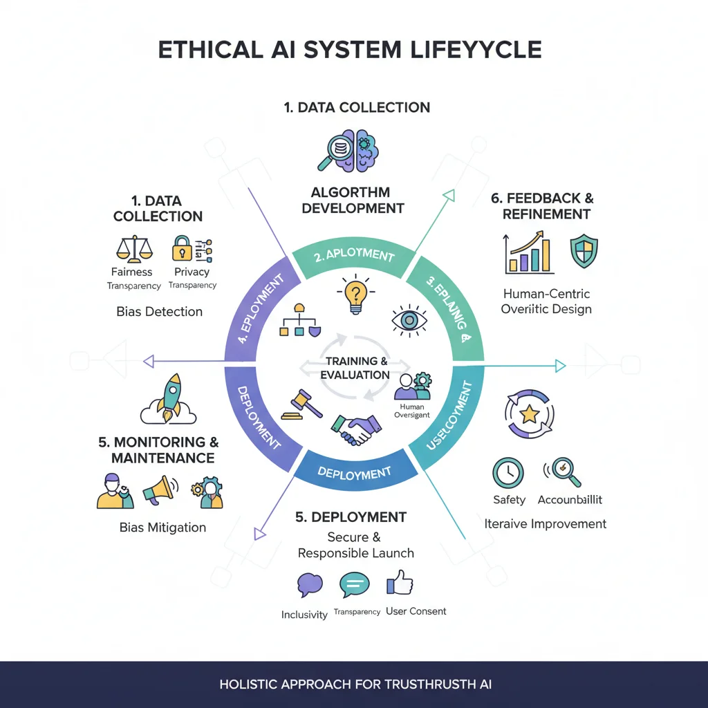 Infographic depicting the ethical lifecycle of an AI system