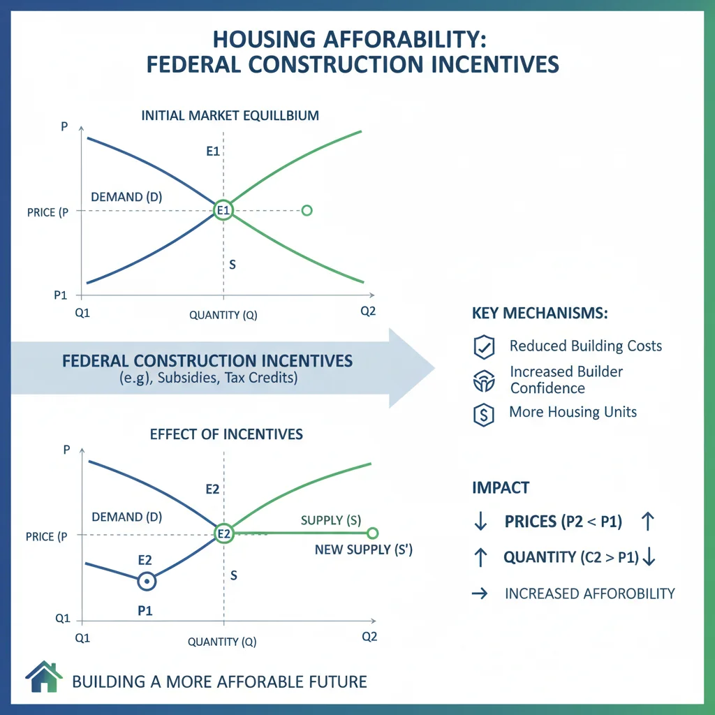 Infographic demonstrating the economic impact of federal construction incentives on housing supply and demand.