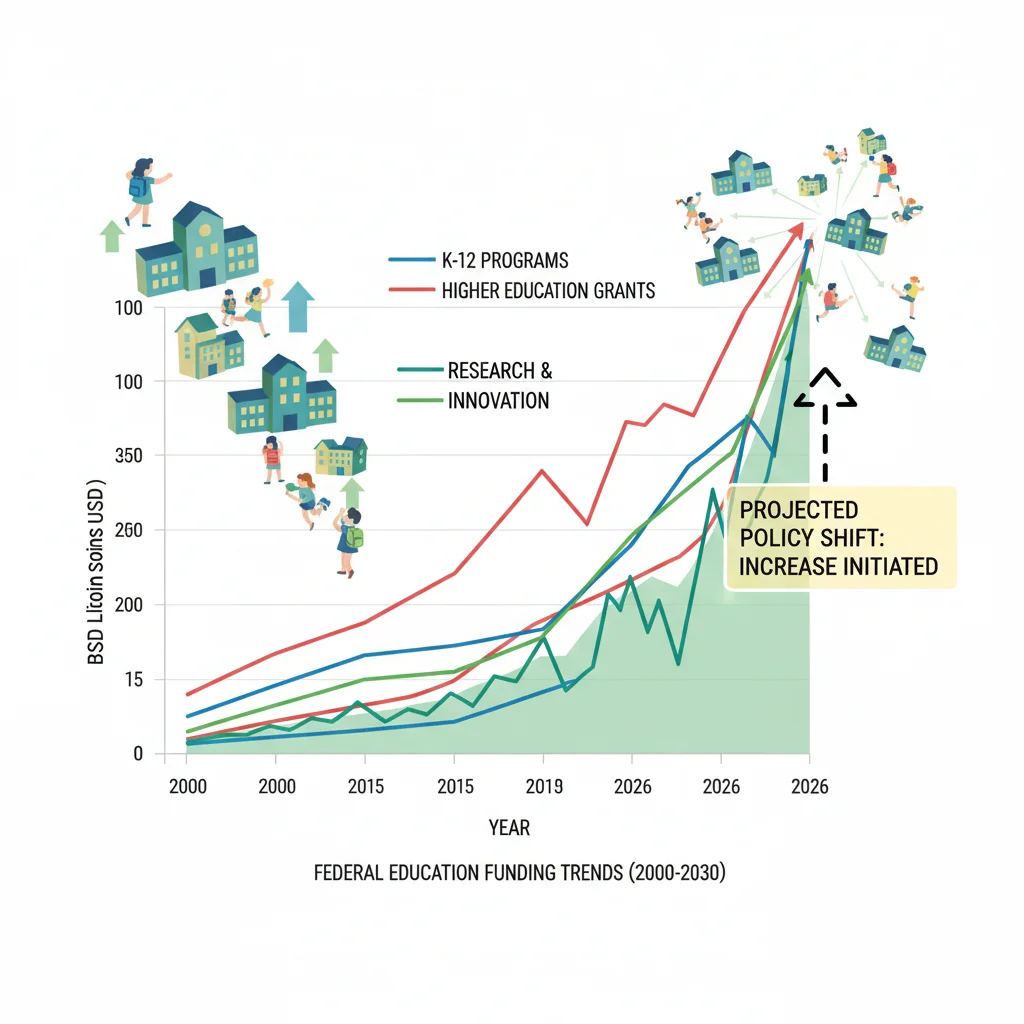 Graph illustrating federal education funding trends and projected changes for 2026