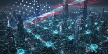 Decentralized Computing 2026: The U.S. Tech Revolution Futuristic decentralized computing network across a U.S. cityscape