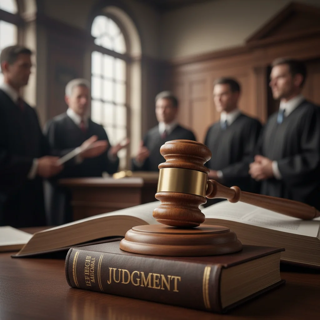 Gavel on law book, representing judicial decisions and legal precedent.