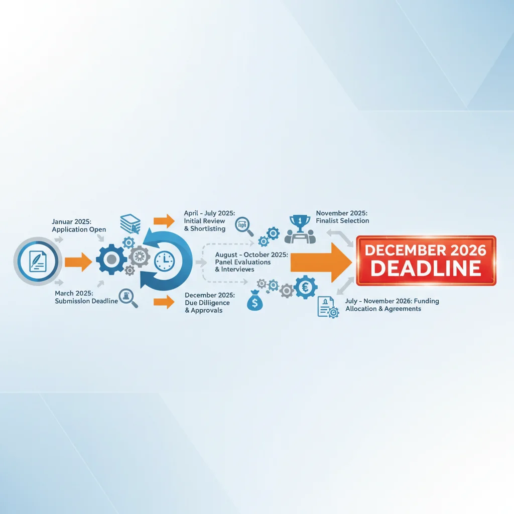 Infographic illustrating grant application timeline with December 2026 deadline.