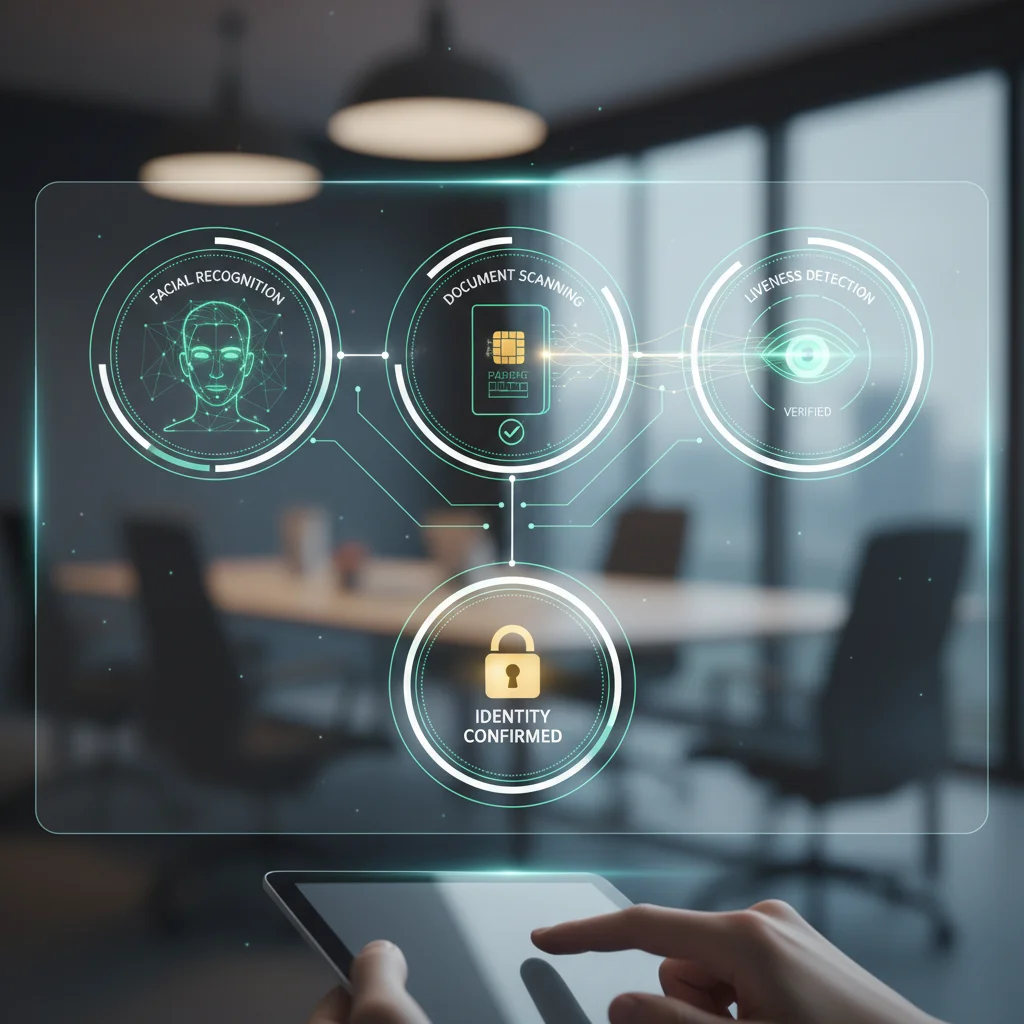 Multiple identity verification methods displayed, including facial recognition and document scanning