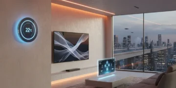 Integrated smart home ecosystem in a modern living room