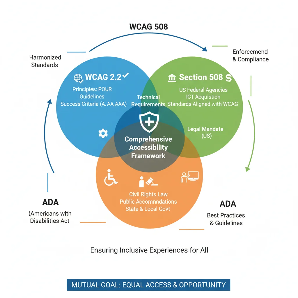 Interconnected web accessibility standards infographic