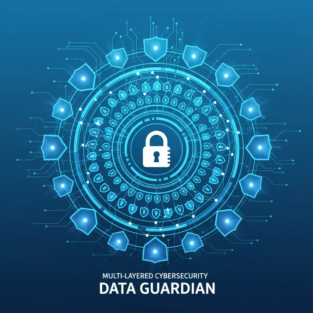 Infographic illustrating layered cybersecurity and data protection strategies