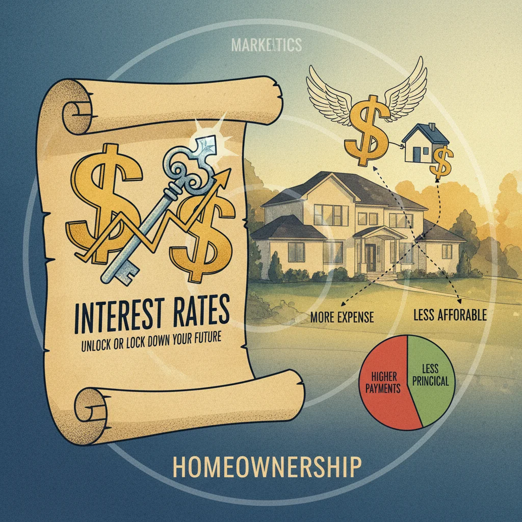 Mortgage document with key and dollar signs, representing housing loan impact of interest rates.