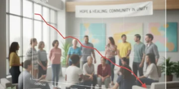 Graph showing a 10% decrease in opioid overdoses with community support