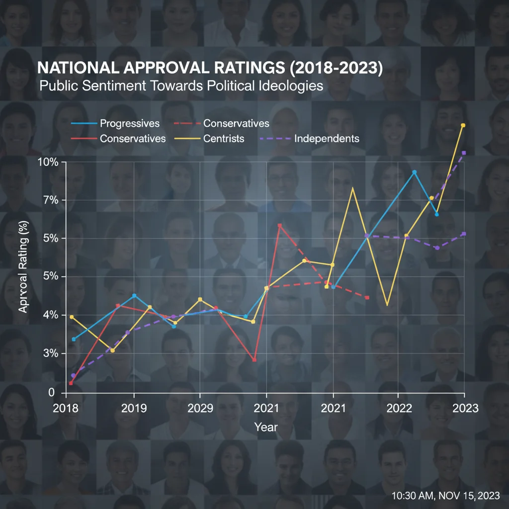 Graph showing fluctuating public opinion and approval ratings for political parties over time, illustrating voter sentiment dynamics.