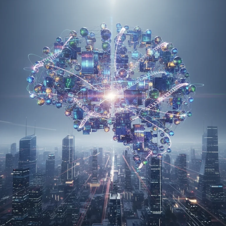 Quantum computing network with glowing qubits symbolizing future industry shifts.