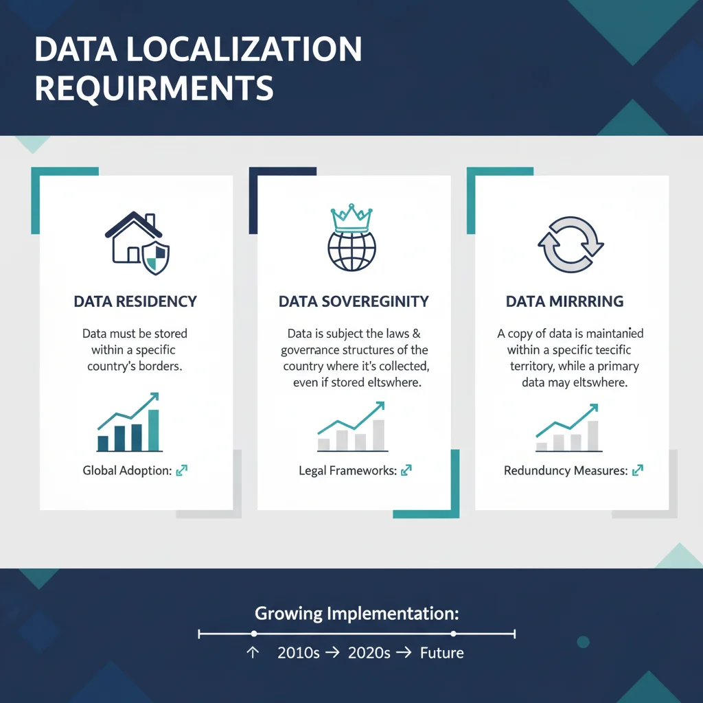 Infographic illustrating various data localization requirement types and their growing prevalence.