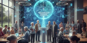 Diverse community connecting digitally, representing universal internet access