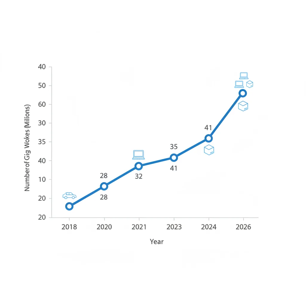 Projected growth of US gig economy workforce to 2026, showing millions of workers