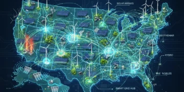 Smart grid infrastructure with renewable energy sources across the USA