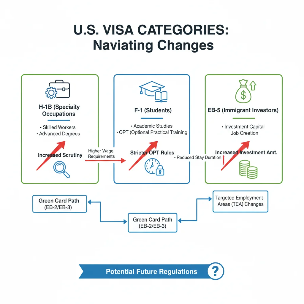 Infographic detailing potential changes in U.S. visa categories for 2026