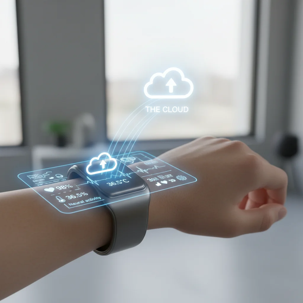 Wearable device monitoring patient health data in real time.
