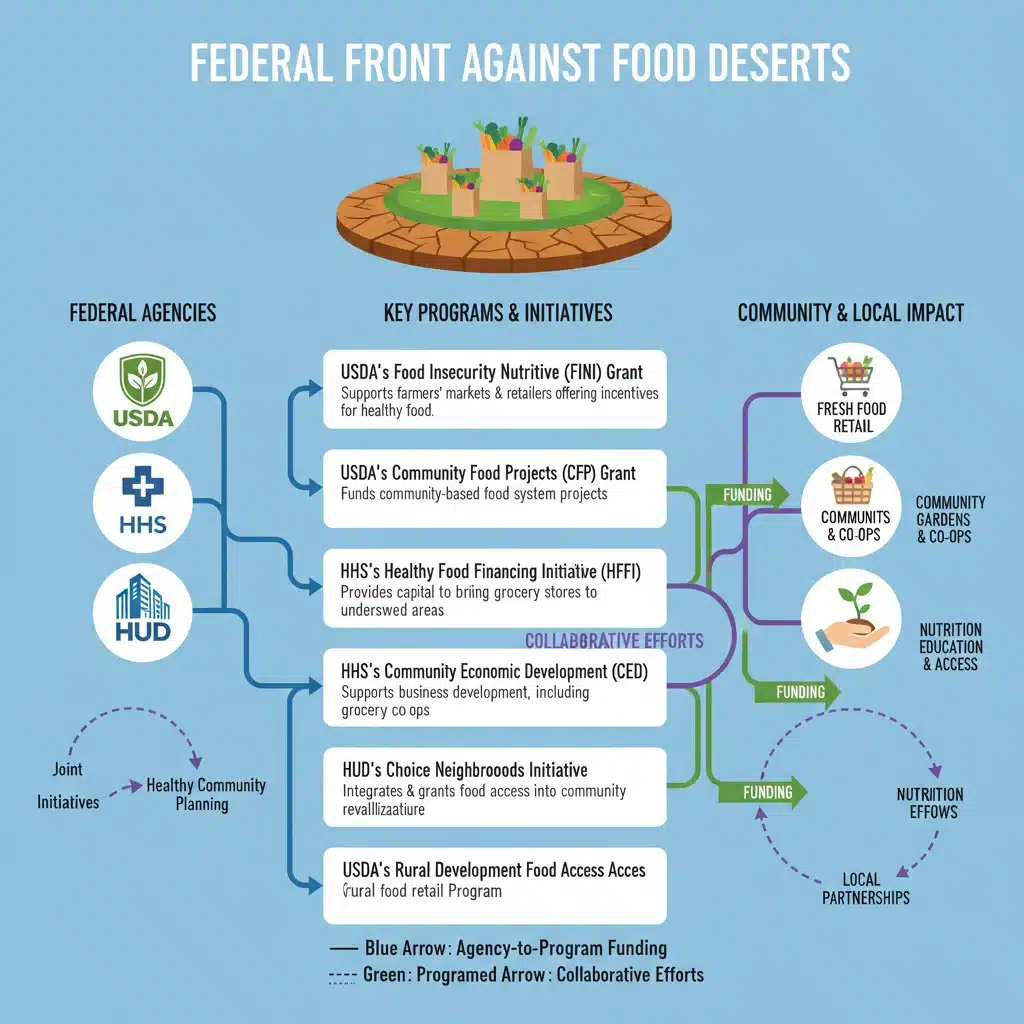 Infographic detailing federal programs for combating food deserts.