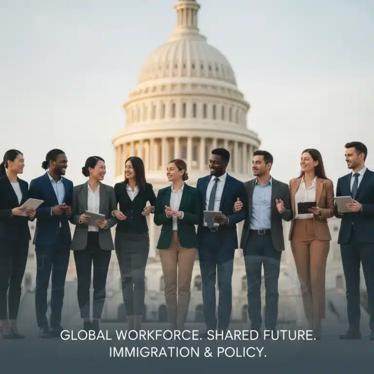 Professionals discussing US immigration policy changes affecting businesses by 2026