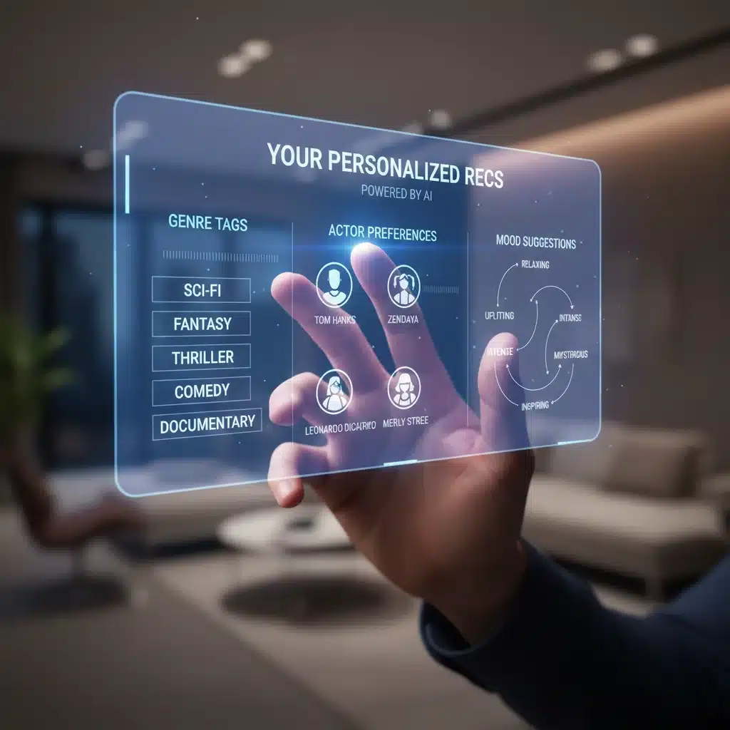 AI-powered personalized content recommendations on a holographic interface