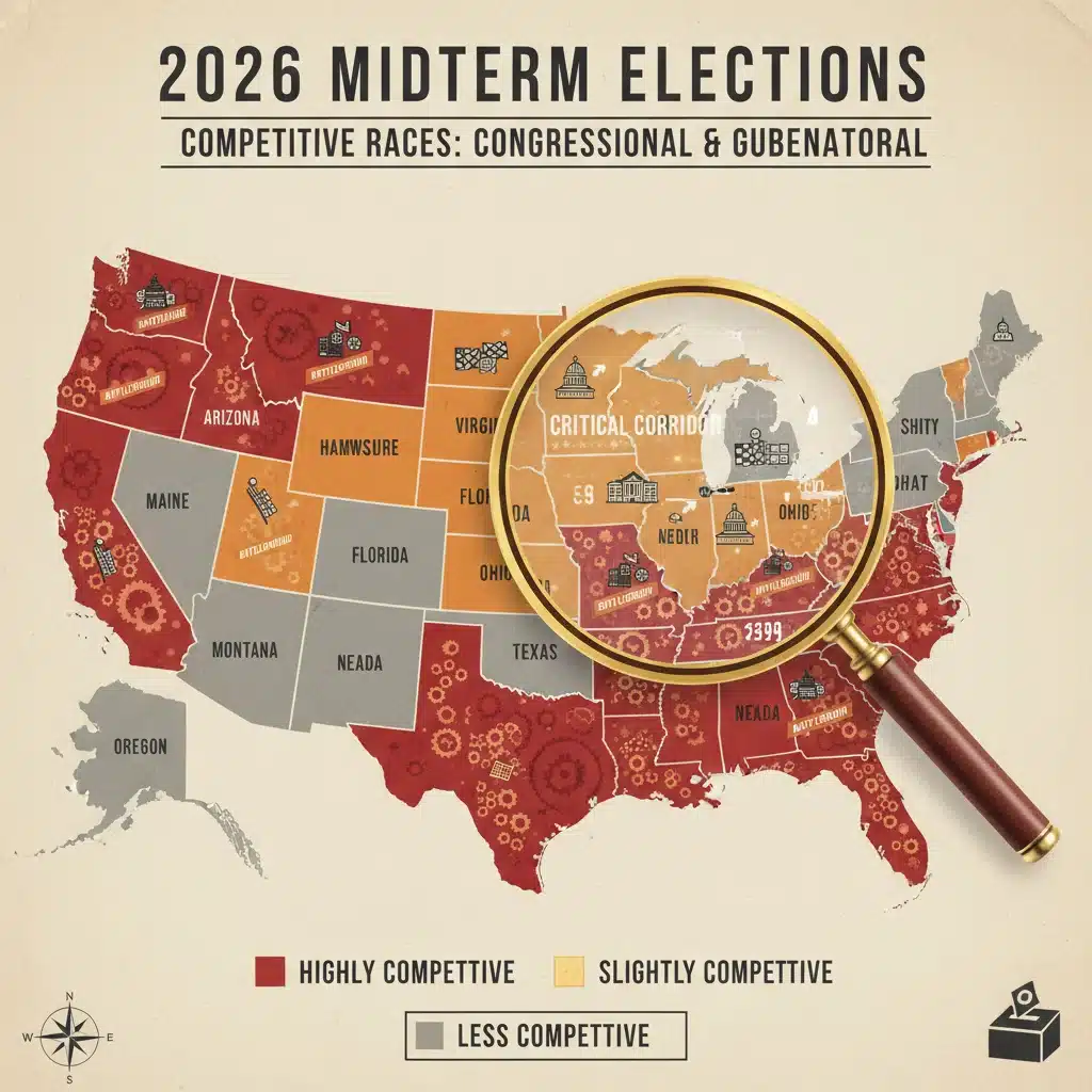 US map showing competitive states in 2026 midterm elections