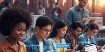 Young adults engaging in digital civic participation with various tech devices
