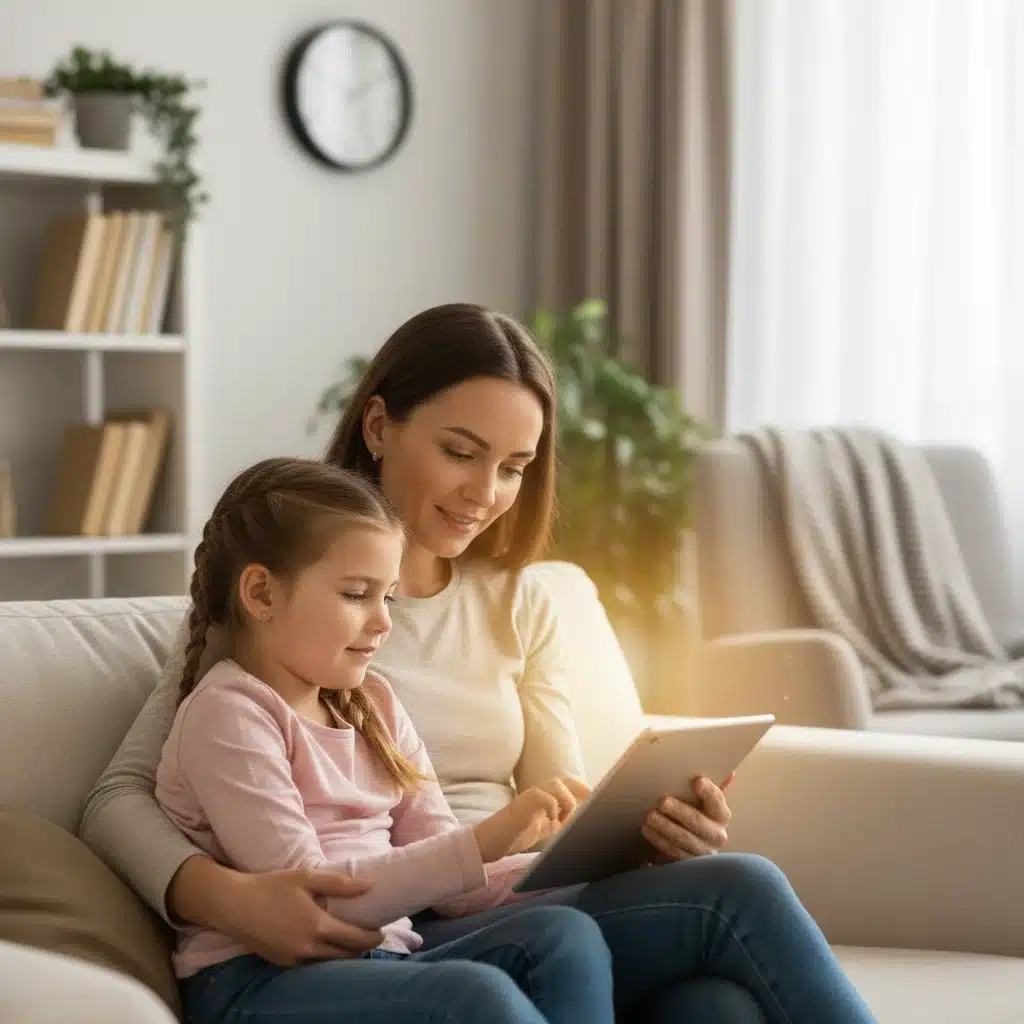 Parent and child engaging with a tablet, demonstrating healthy digital boundaries.
