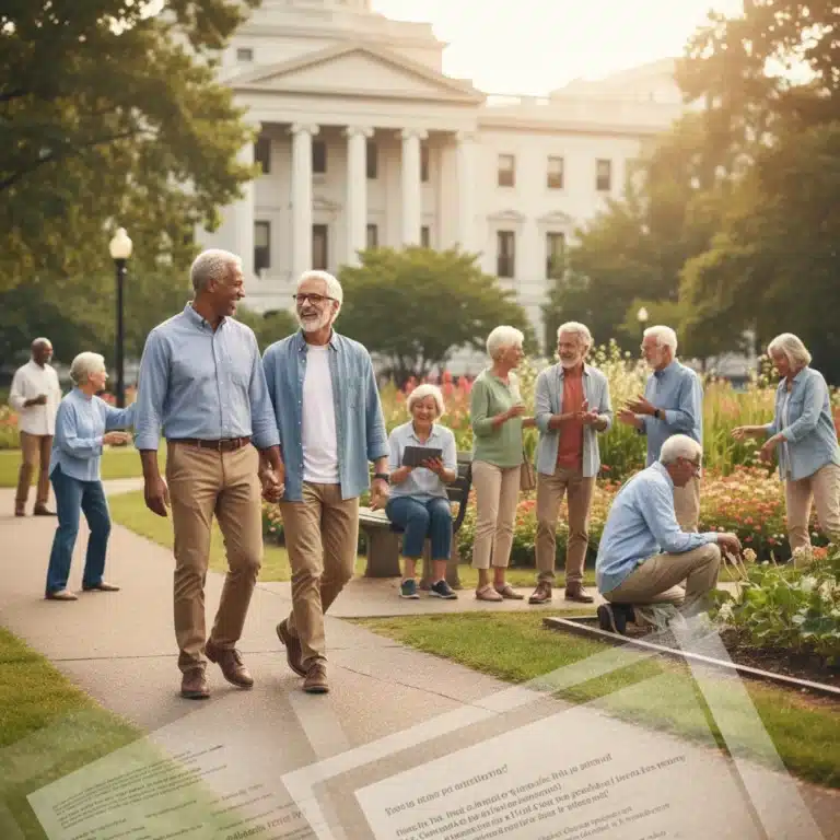 Smiling senior citizens enjoying community activities, representing a thriving aging population in America.