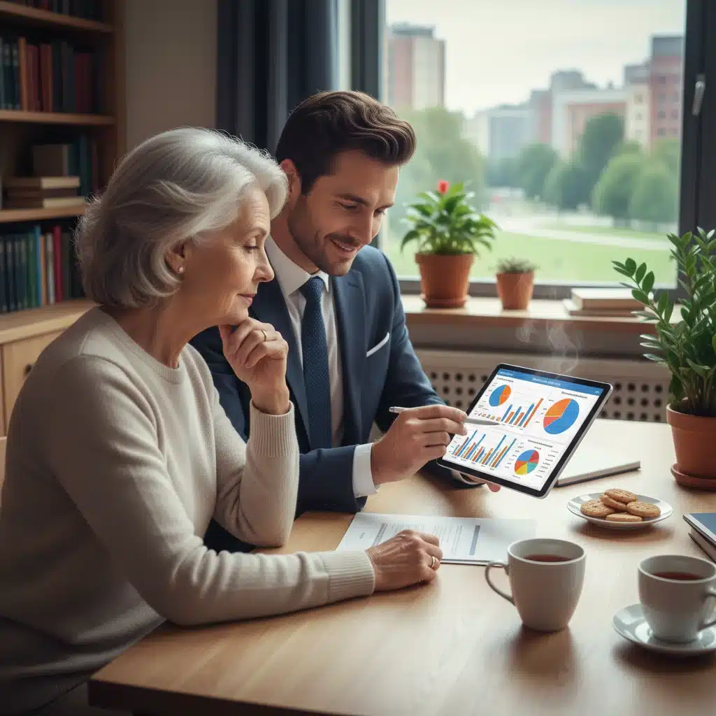 Senior citizen reviewing financial planning documents with an advisor.