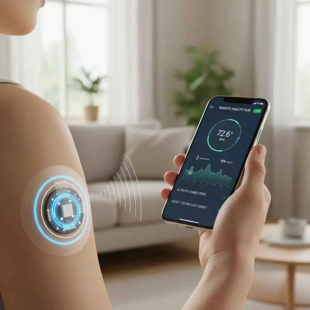 Wearable biosensor patch for continuous health monitoring and data collection.
